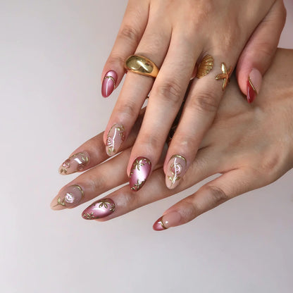 Rosy Mood Chrome Elegant Almond Press On Nails