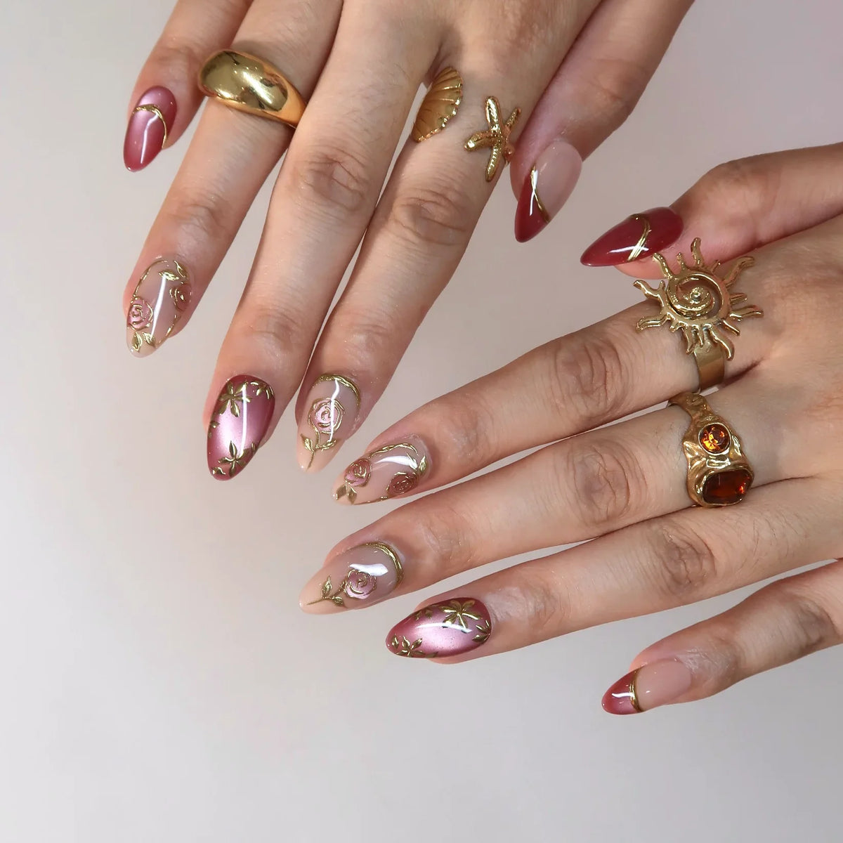 Rosy Mood Chrome Elegant Almond Press On Nails