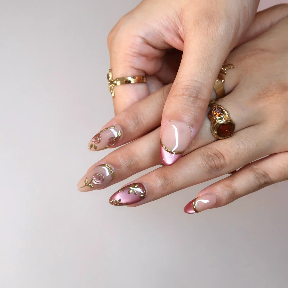 Rosy Mood Chrome Elegant Almond Press On Nails