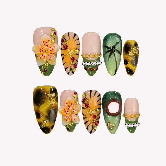 Safari Chrome Fresh Almond Press On Nails
