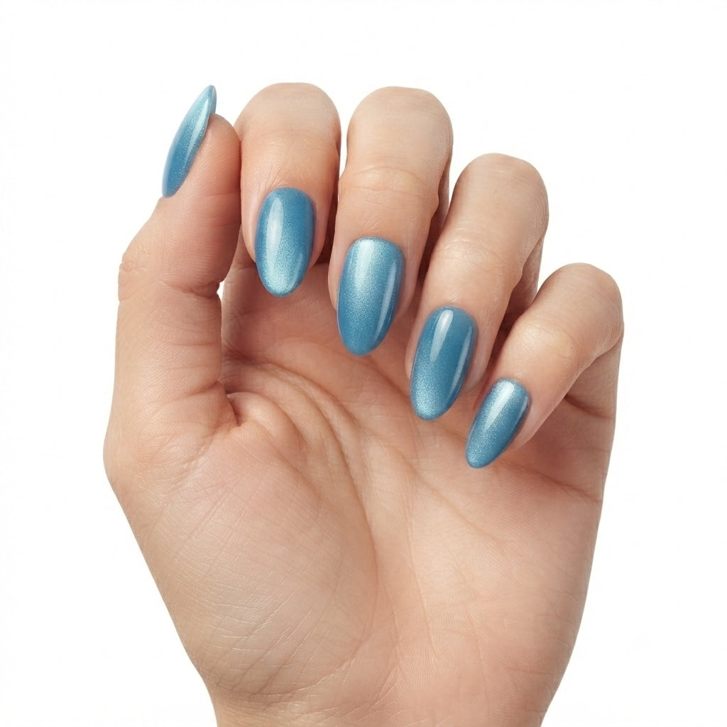 Cat Eye Sapphire Fresh Almond Press On Nails