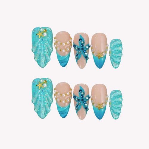 Sea Mood Chrome Fresh Almond Press On Nails