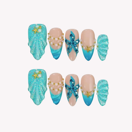 Sea Mood Chrome Fresh Almond Press On Nails