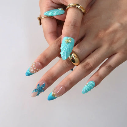 Sea Mood Chrome Fresh Almond Press On Nails