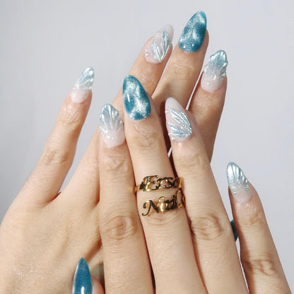Endless Blue 3D Fresh Almond Press On Nails