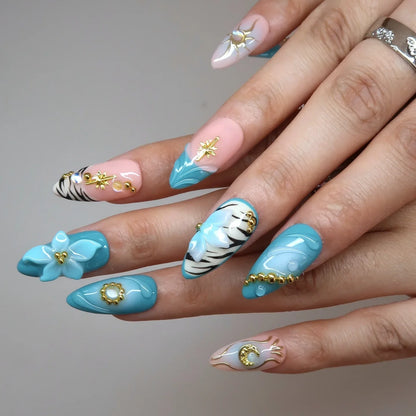 Seaspray Medium Almond Chrome Fresh Press On Nails
