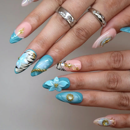 Seaspray Medium Almond Chrome Fresh Press On Nails