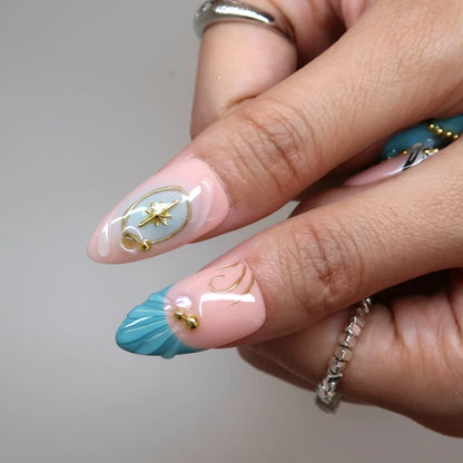 Seaspray Medium Almond Chrome Fresh Press On Nails