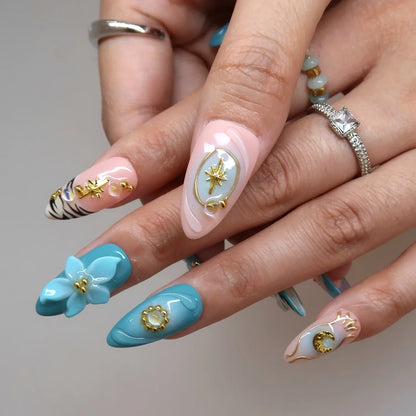 Seaspray Medium Almond Chrome Fresh Press On Nails