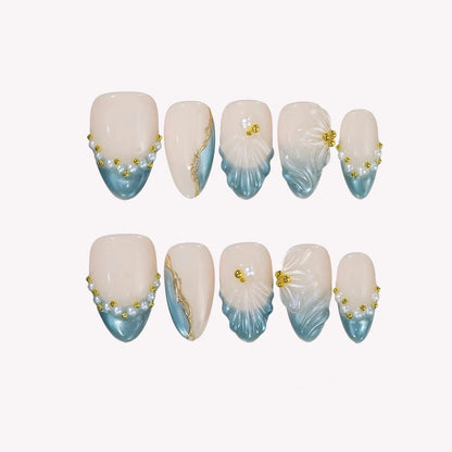 Shoreline Chrome Fresh Almond Press On Nails