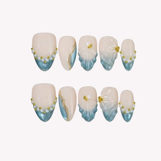 Shoreline Chrome Fresh Almond Press On Nails