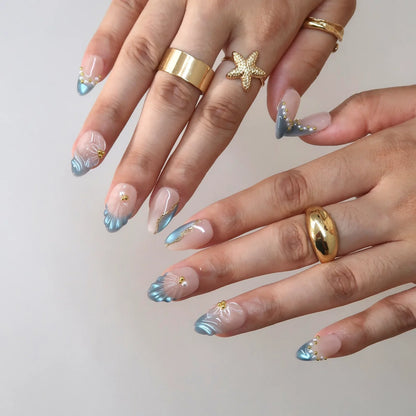 Shoreline Chrome Fresh Almond Press On Nails