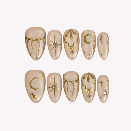 Starry Night Chrome Elegant Almond Press On Nails
