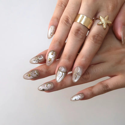 Starry Night Chrome Elegant Almond Press On Nails