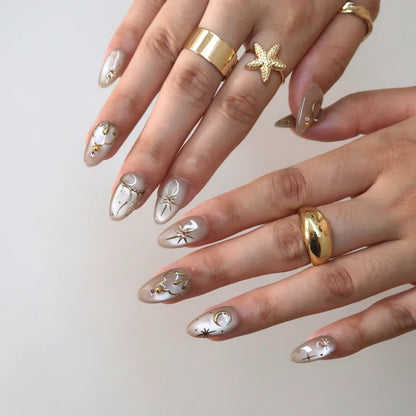 Starry Night Chrome Elegant Almond Press On Nails