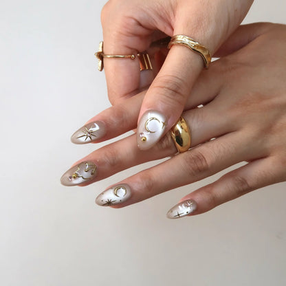 Starry Night Chrome Elegant Almond Press On Nails