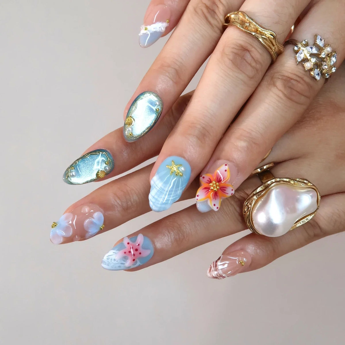 Summer Breeze Chrome Fresh Almond Press On Nails