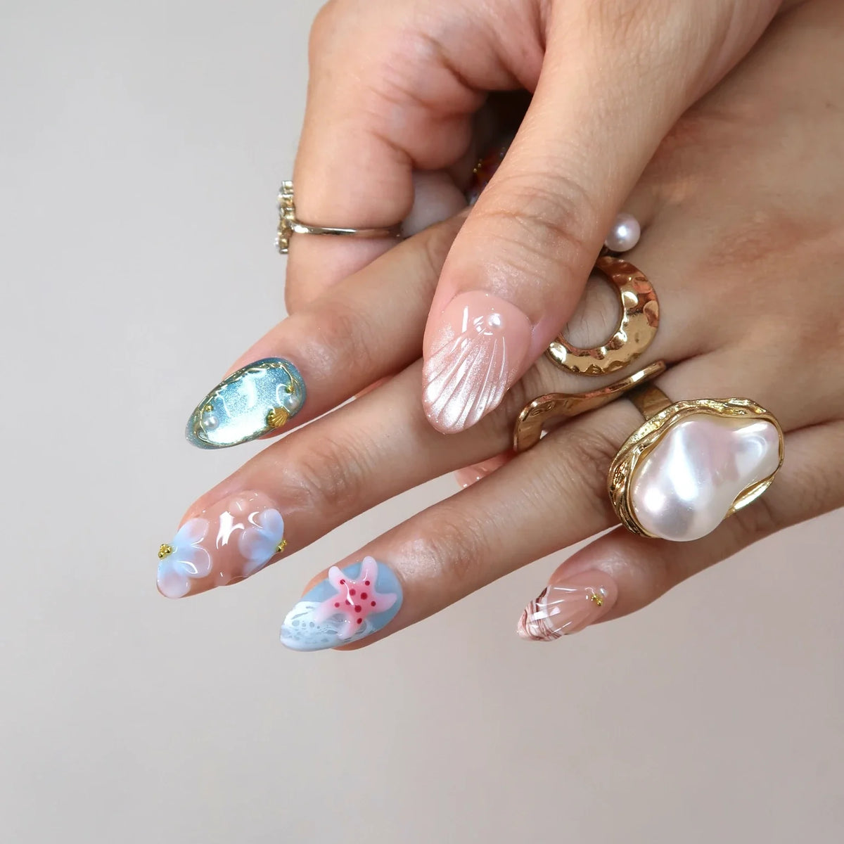 Summer Breeze Chrome Fresh Almond Press On Nails