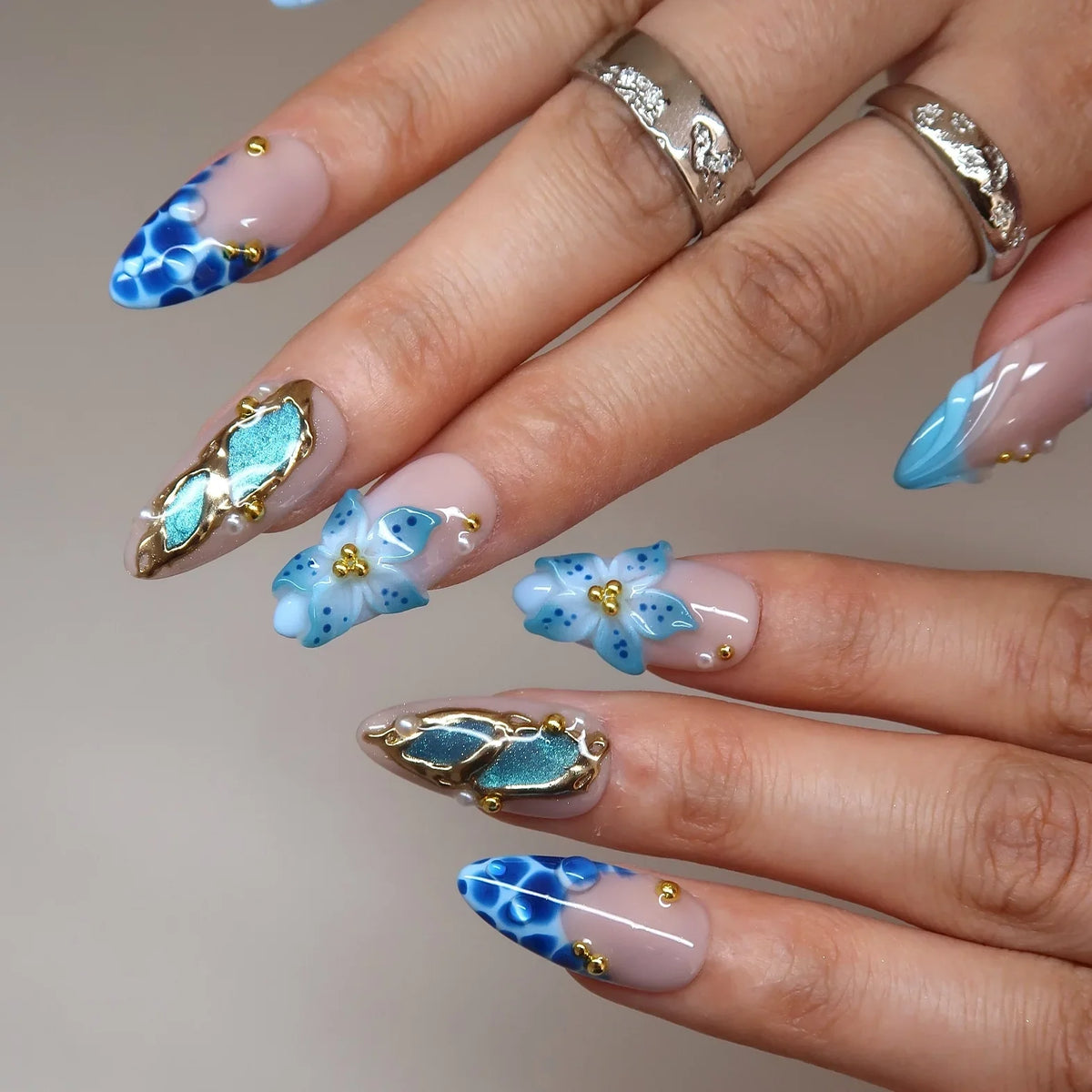 Sunkissed Waves Chrome Fresh Almond Press On Nails