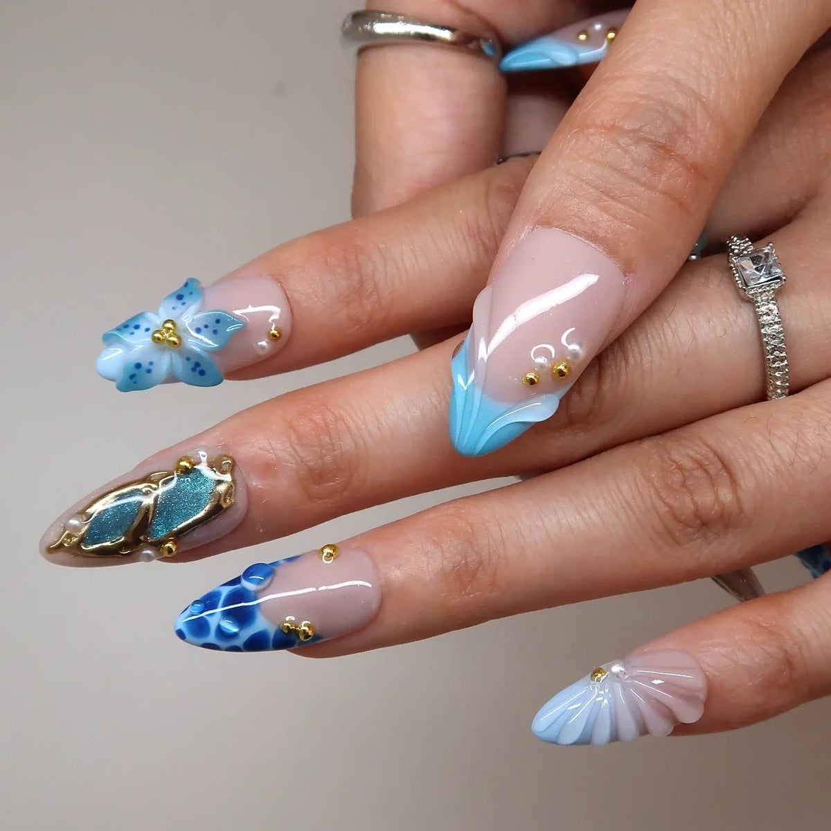 Sunkissed Waves Chrome Fresh Almond Press On Nails