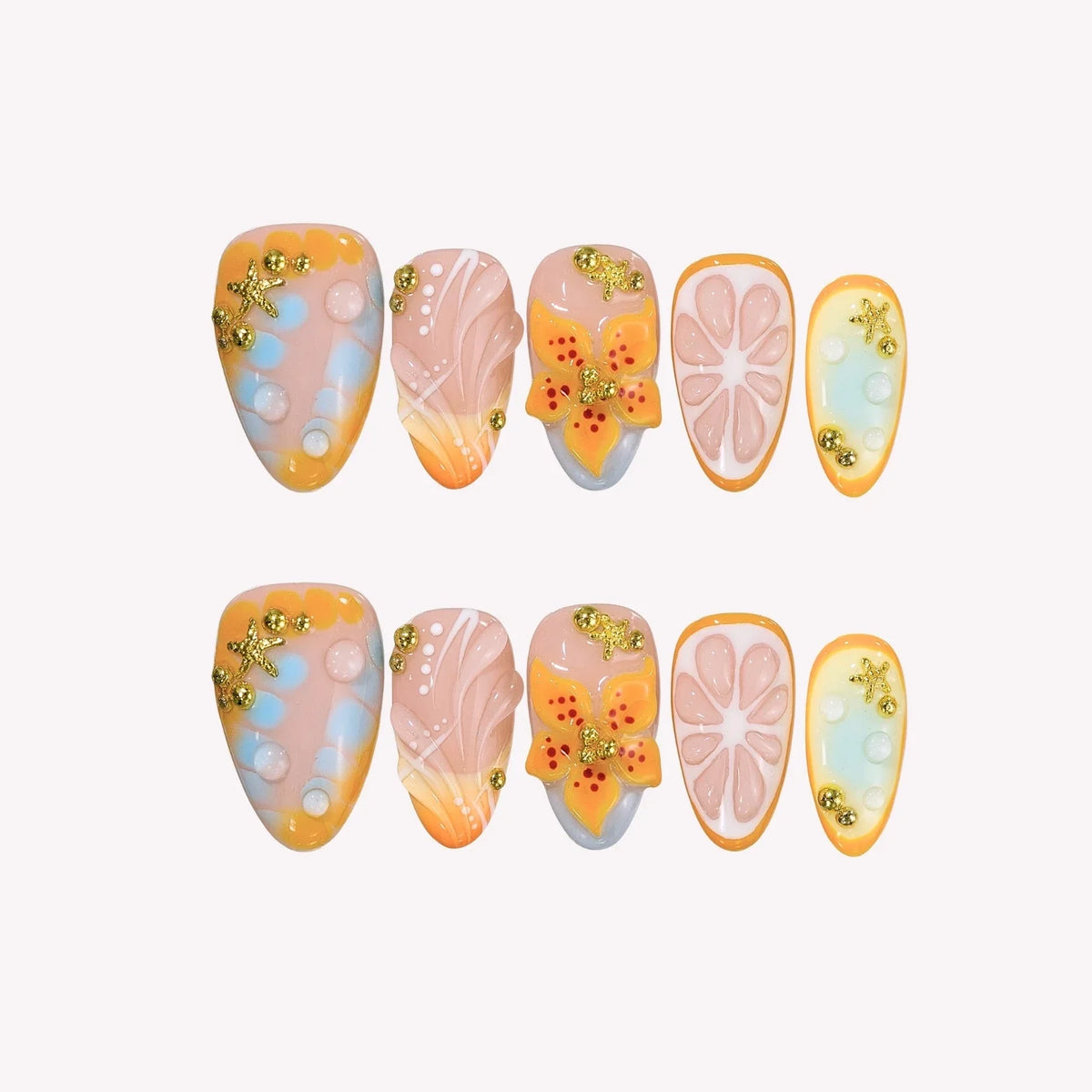 Sunset Fizz Aura Fresh Almond Press On Nails