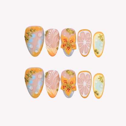 Sunset Fizz Aura Fresh Almond Press On Nails