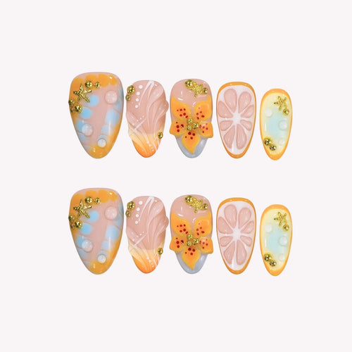 Sunset Fizz Aura Fresh Almond Press On Nails