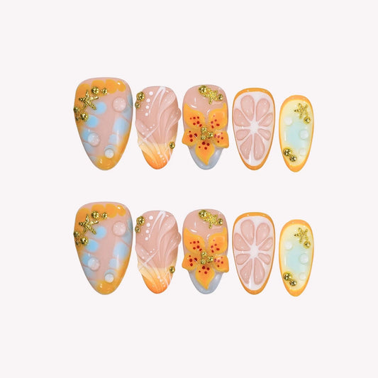 Sunset Fizz Aura Fresh Almond Press On Nails