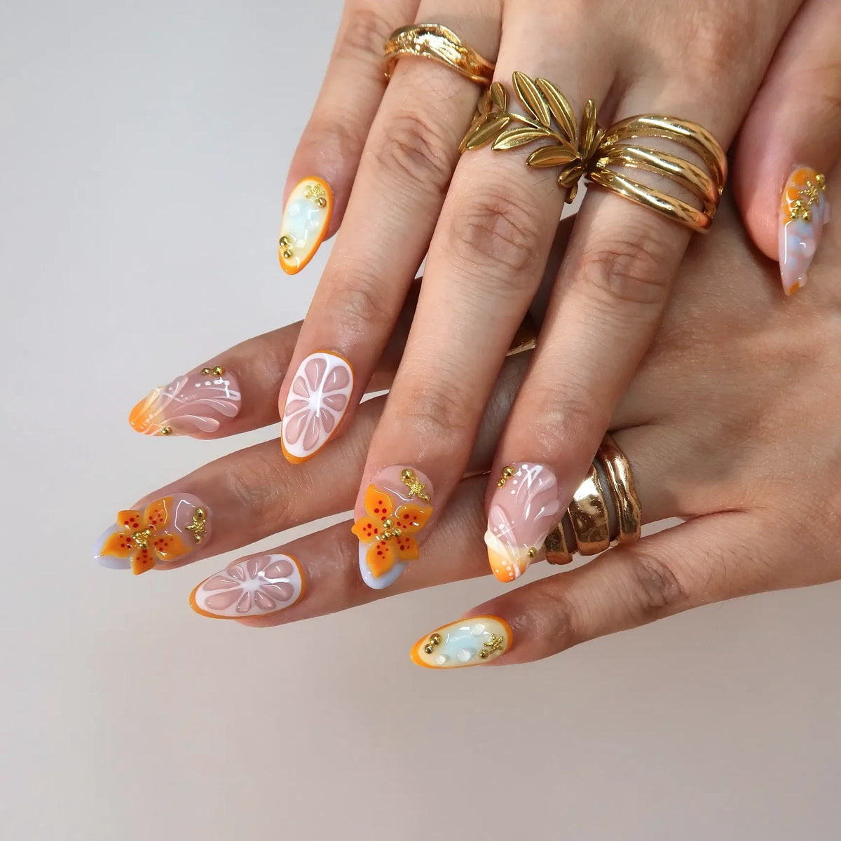 Sunset Fizz Aura Fresh Almond Press On Nails
