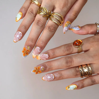 Sunset Fizz Aura Fresh Almond Press On Nails