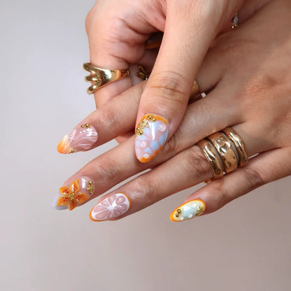 Sunset Fizz Aura Fresh Almond Press On Nails