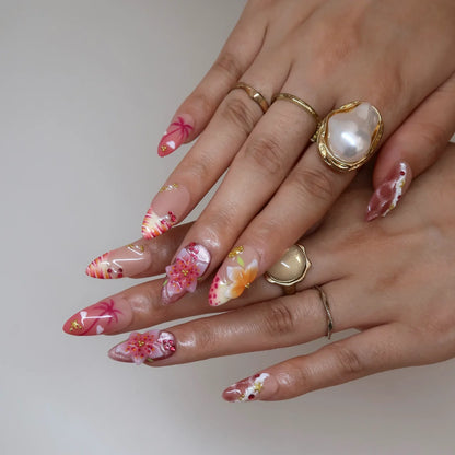 Sunset Flame Aura Fresh Almond Press On Nails