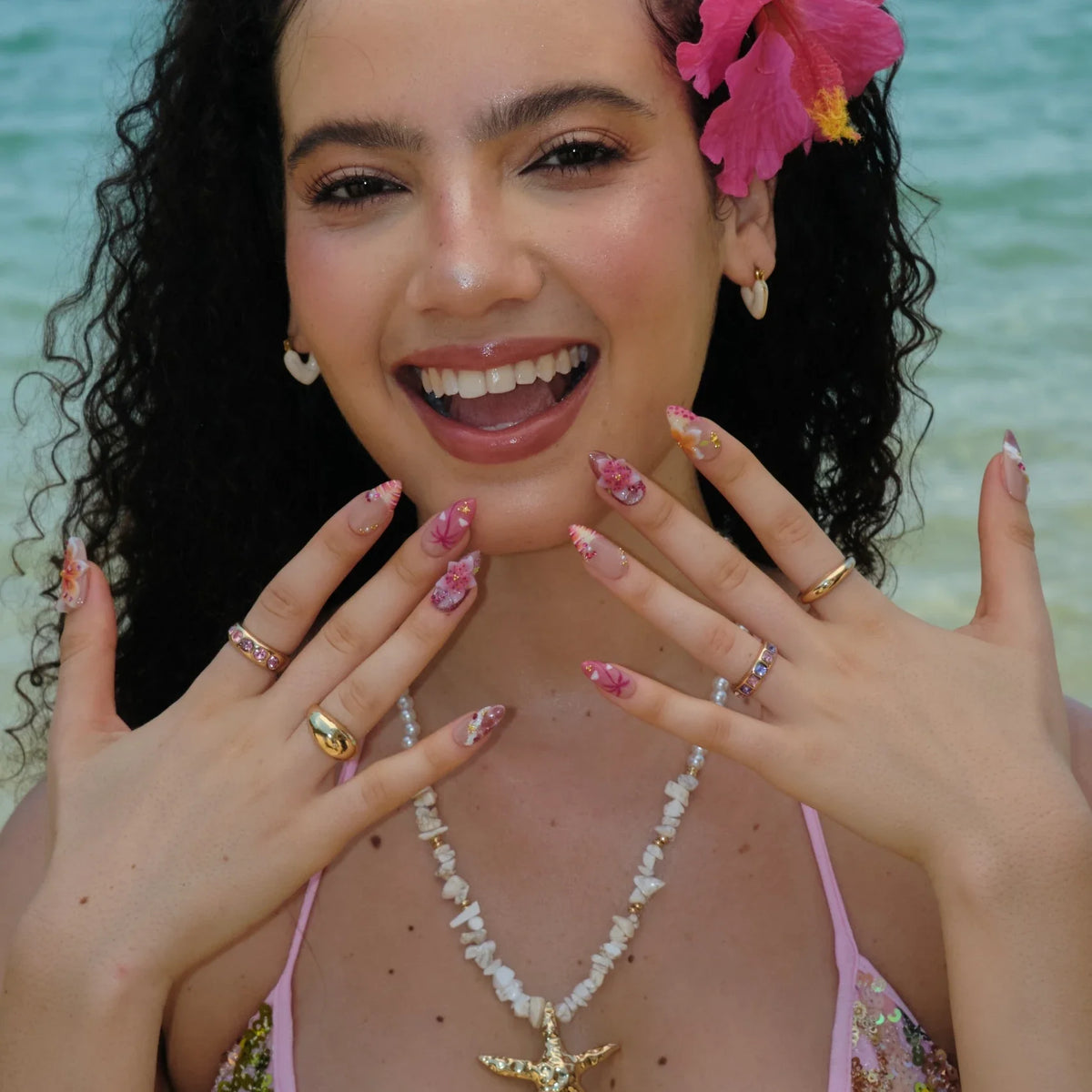 Sunset Flame Aura Fresh Almond Press On Nails