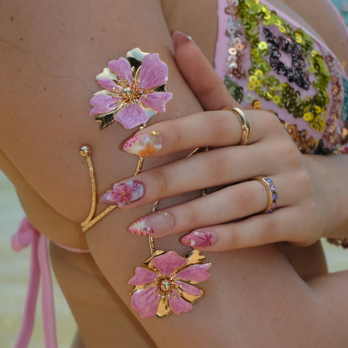 Sunset Flame Aura Fresh Almond Press On Nails