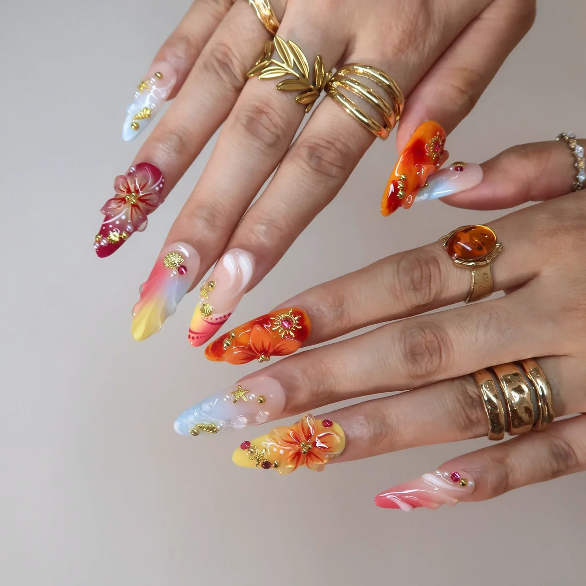 Sunshine Obsessed Aura Fresh Almond Press On Nails
