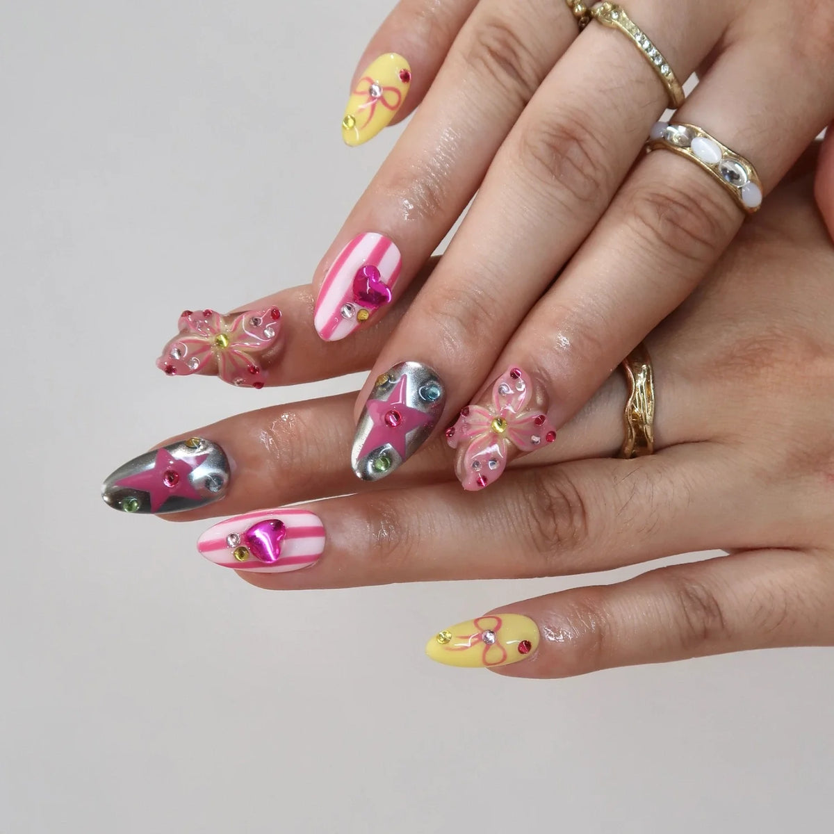 Sweet Crush Chrome Fresh Almond Press On Nails