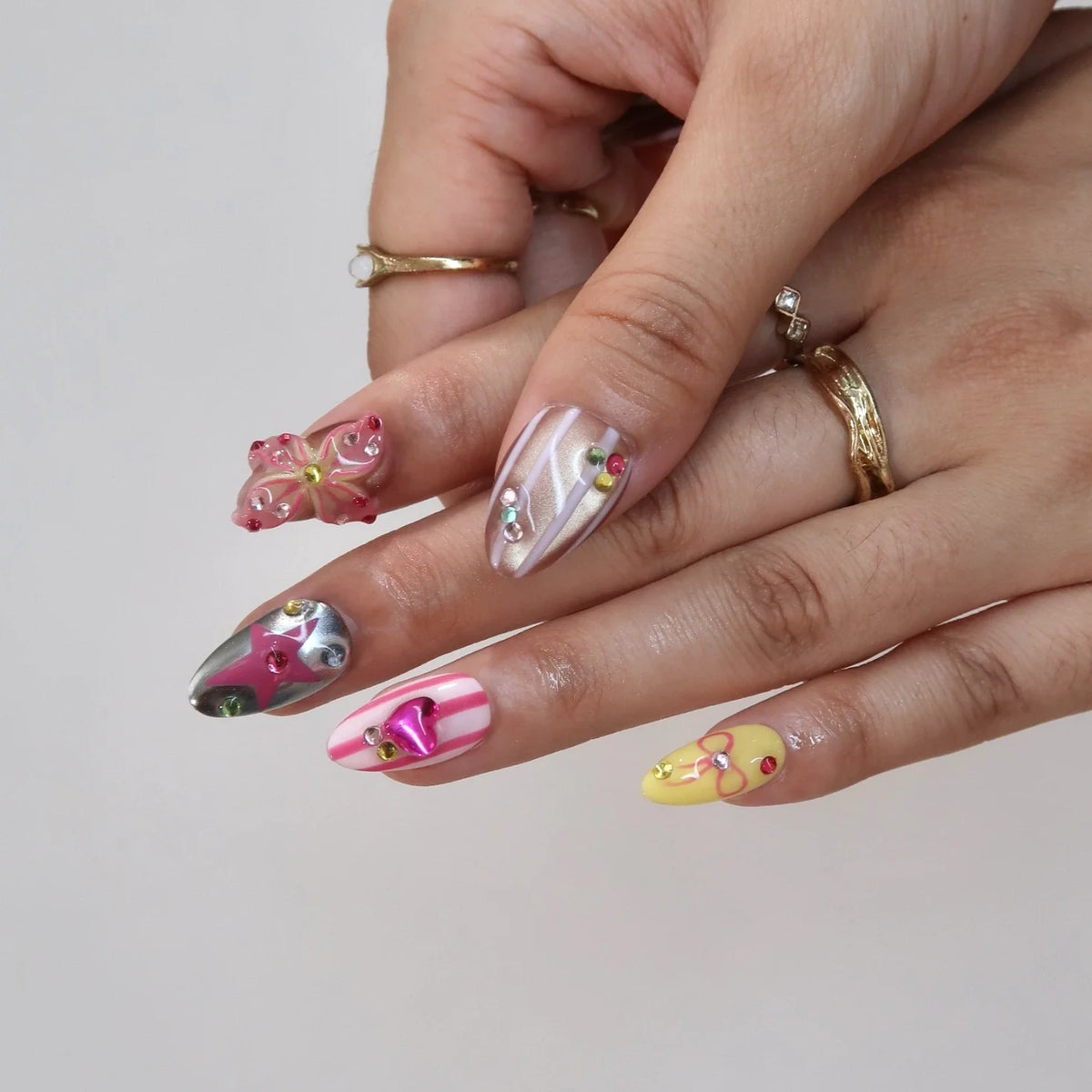 Sweet Crush Chrome Fresh Almond Press On Nails