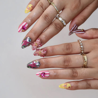 Sweet Crush Chrome Fresh Almond Press On Nails