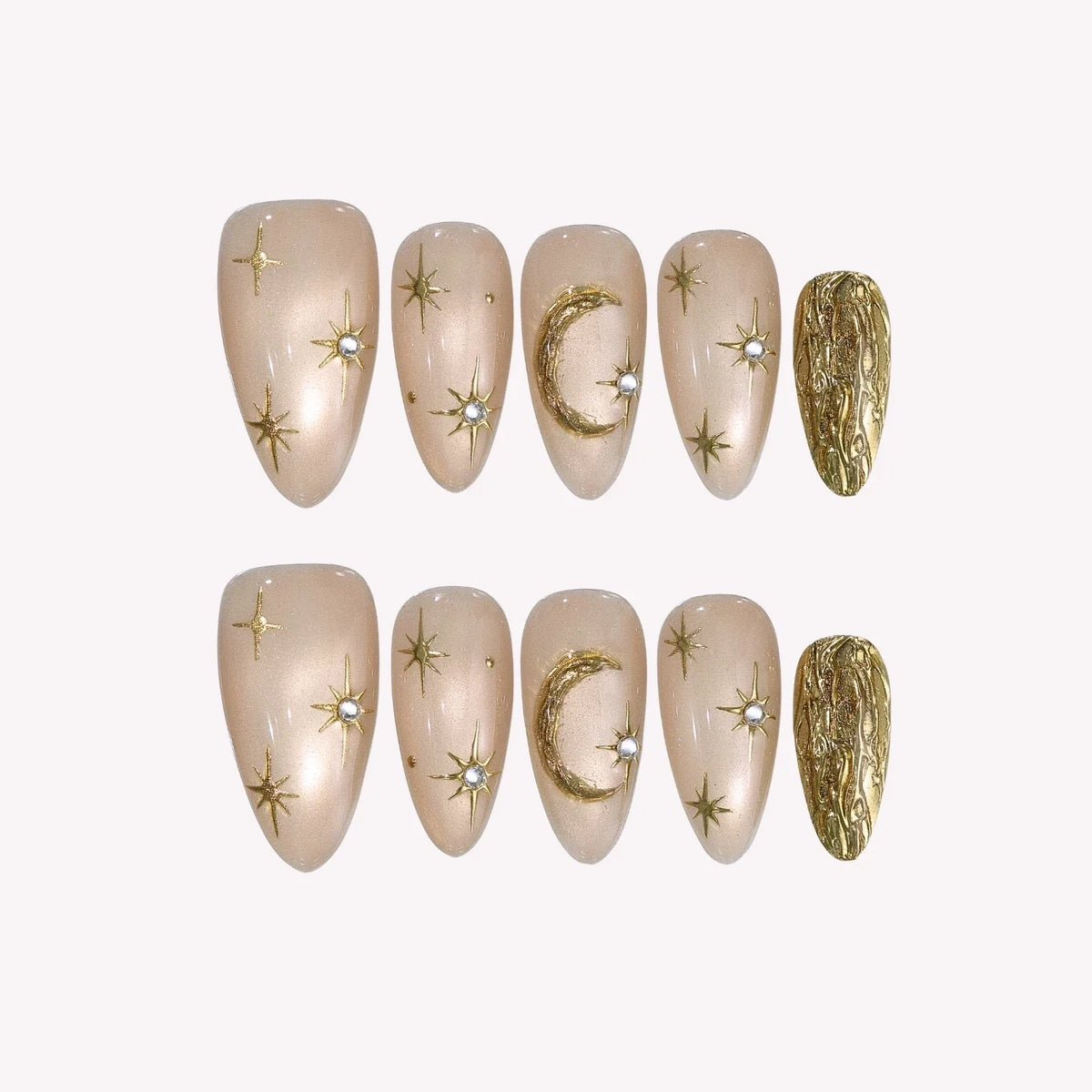 To The Moon Chrome Elegant Almond Press On Nails