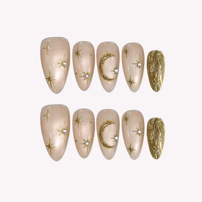 To The Moon Chrome Elegant Almond Press On Nails