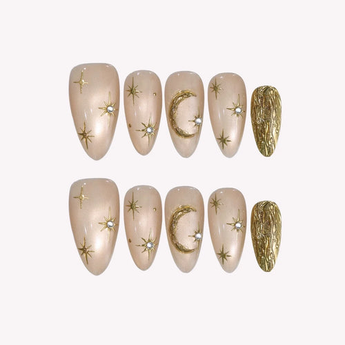 To The Moon Chrome Elegant Almond Press On Nails