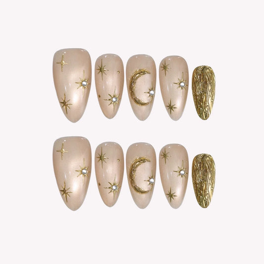 To The Moon Chrome Elegant Almond Press On Nails