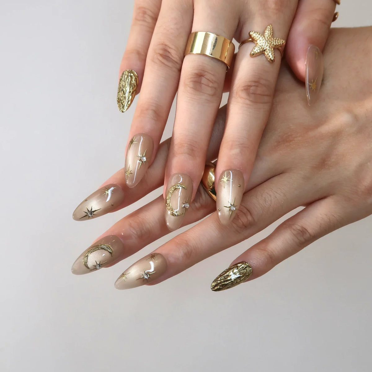 To The Moon Chrome Elegant Almond Press On Nails