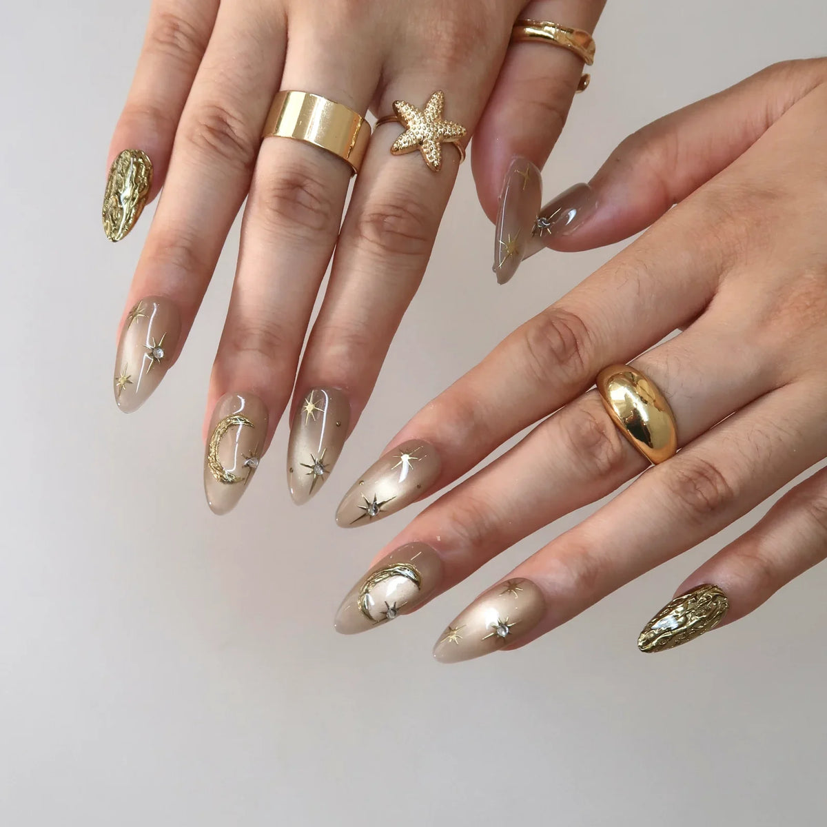 To The Moon Chrome Elegant Almond Press On Nails