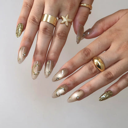 To The Moon Chrome Elegant Almond Press On Nails