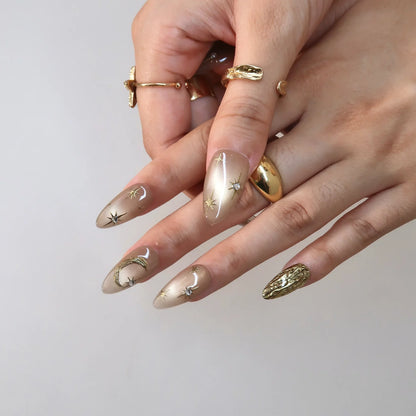 To The Moon Chrome Elegant Almond Press On Nails