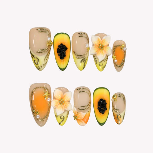 Tropic Mood Chrome Fresh Almond Press On Nails