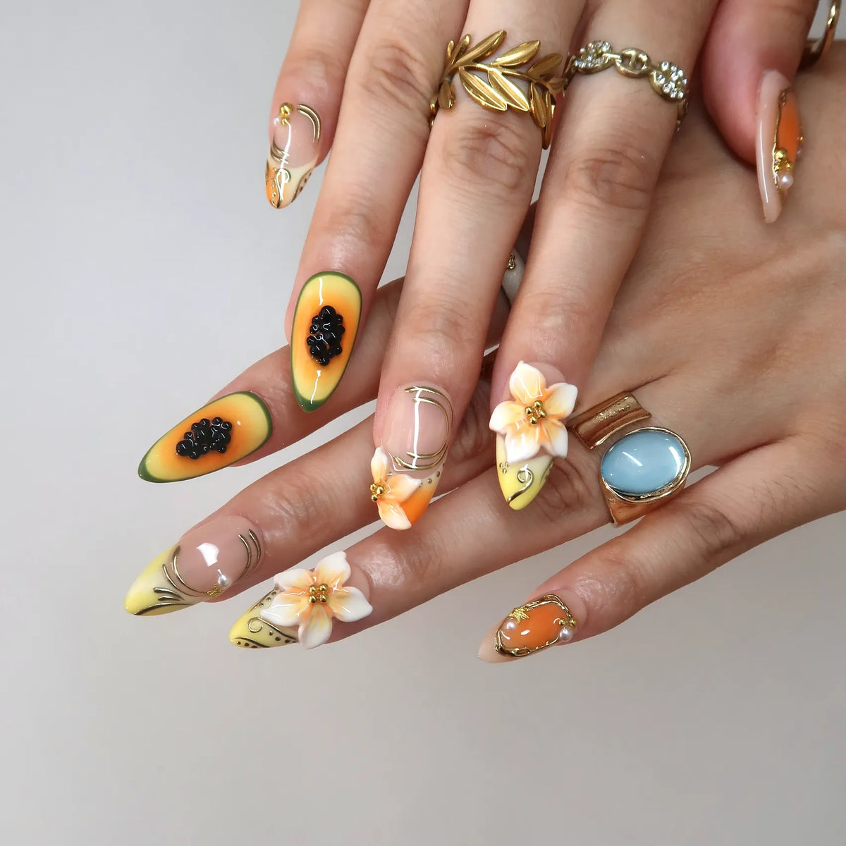 Tropic Mood Chrome Fresh Almond Press On Nails
