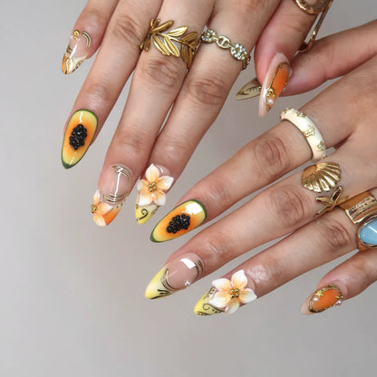 Tropic Mood Chrome Fresh Almond Press On Nails