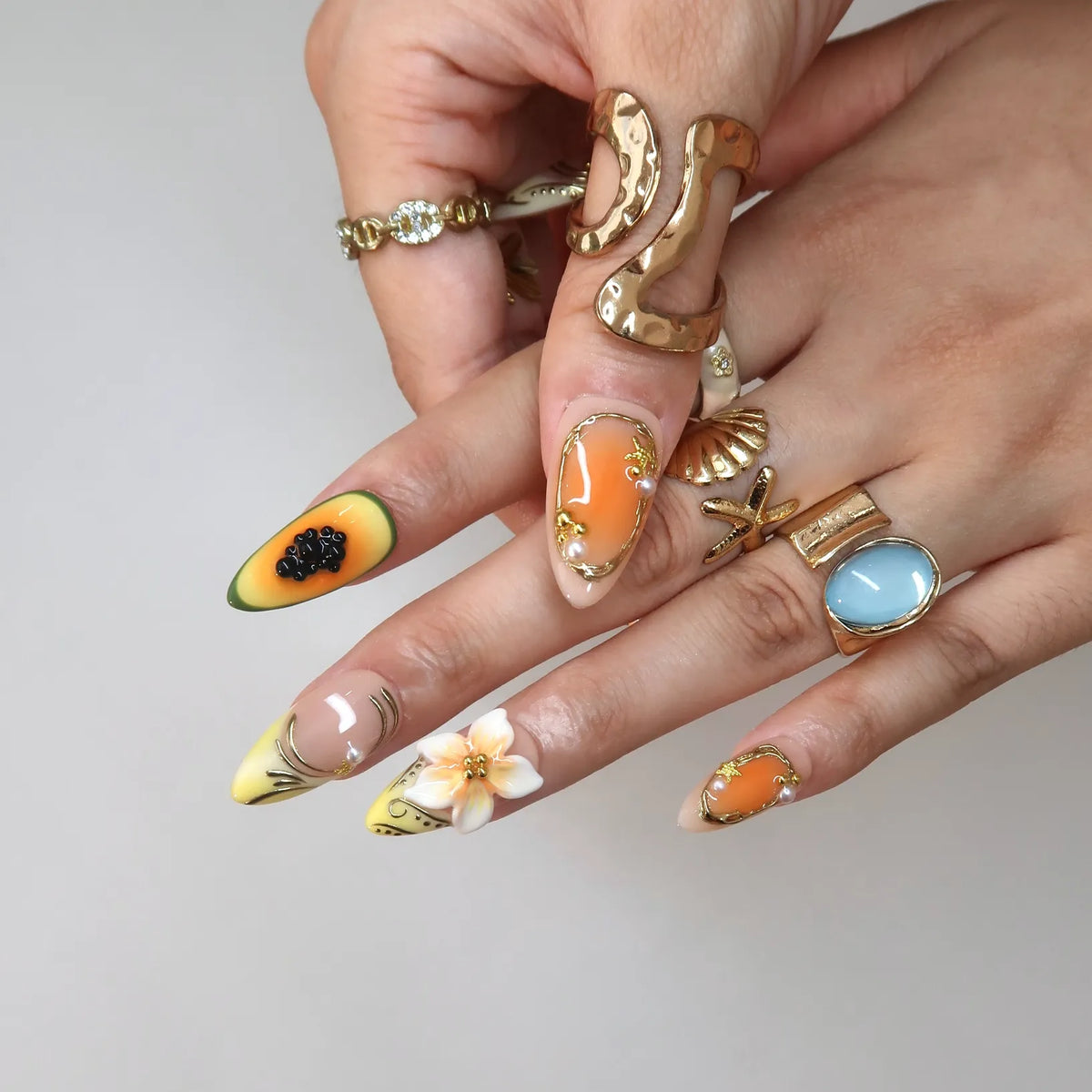 Tropic Mood Chrome Fresh Almond Press On Nails